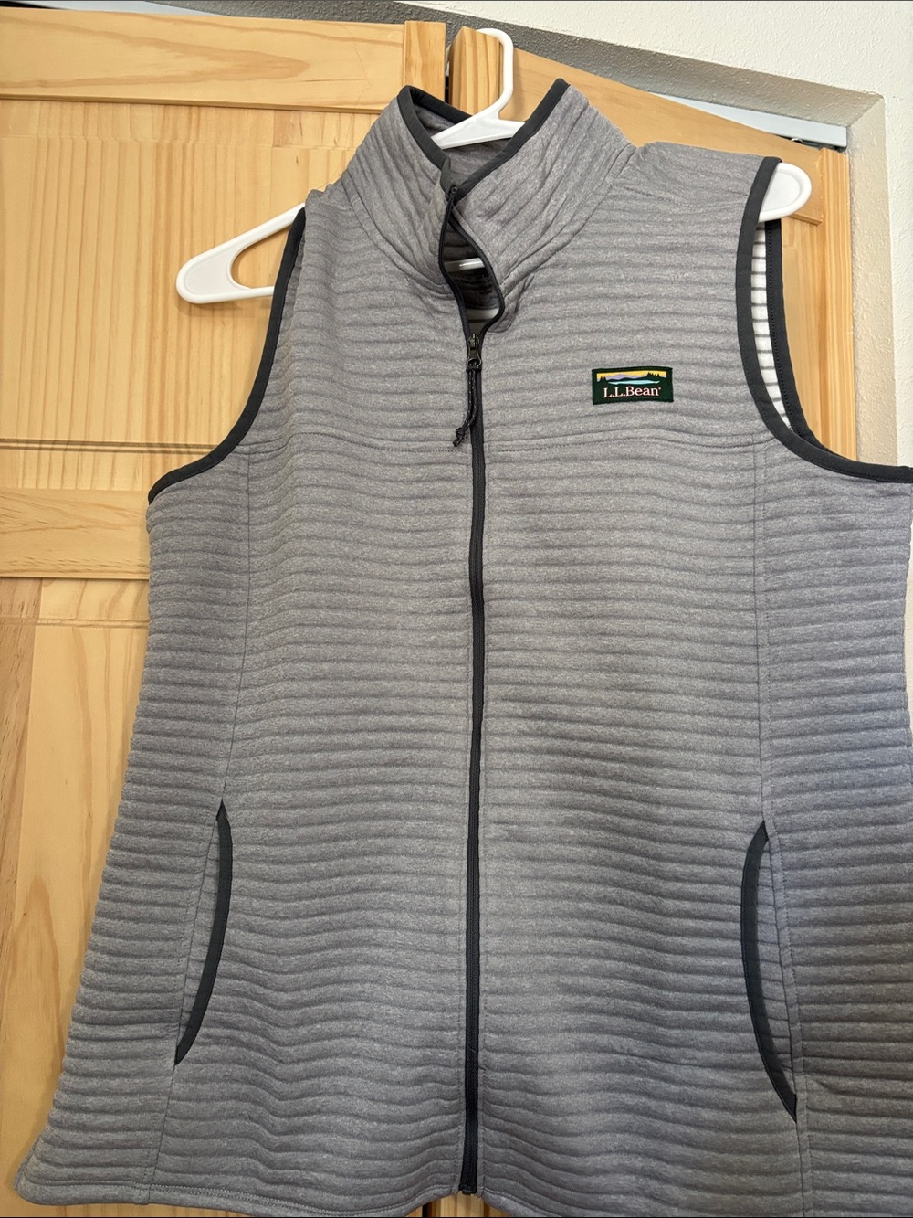 L.L.Bean Light Gray Quilted Zip-Front Vest